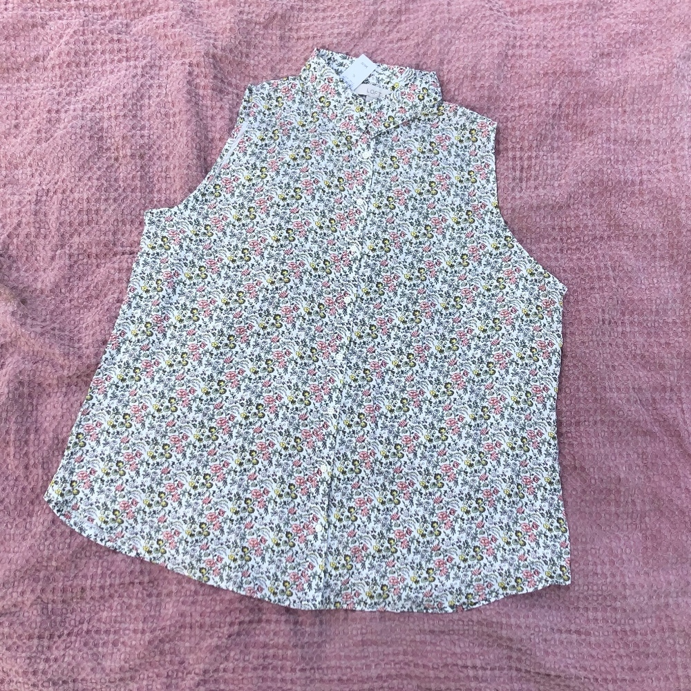 Loft Collared Floral Print Shell Sleeveless Tank